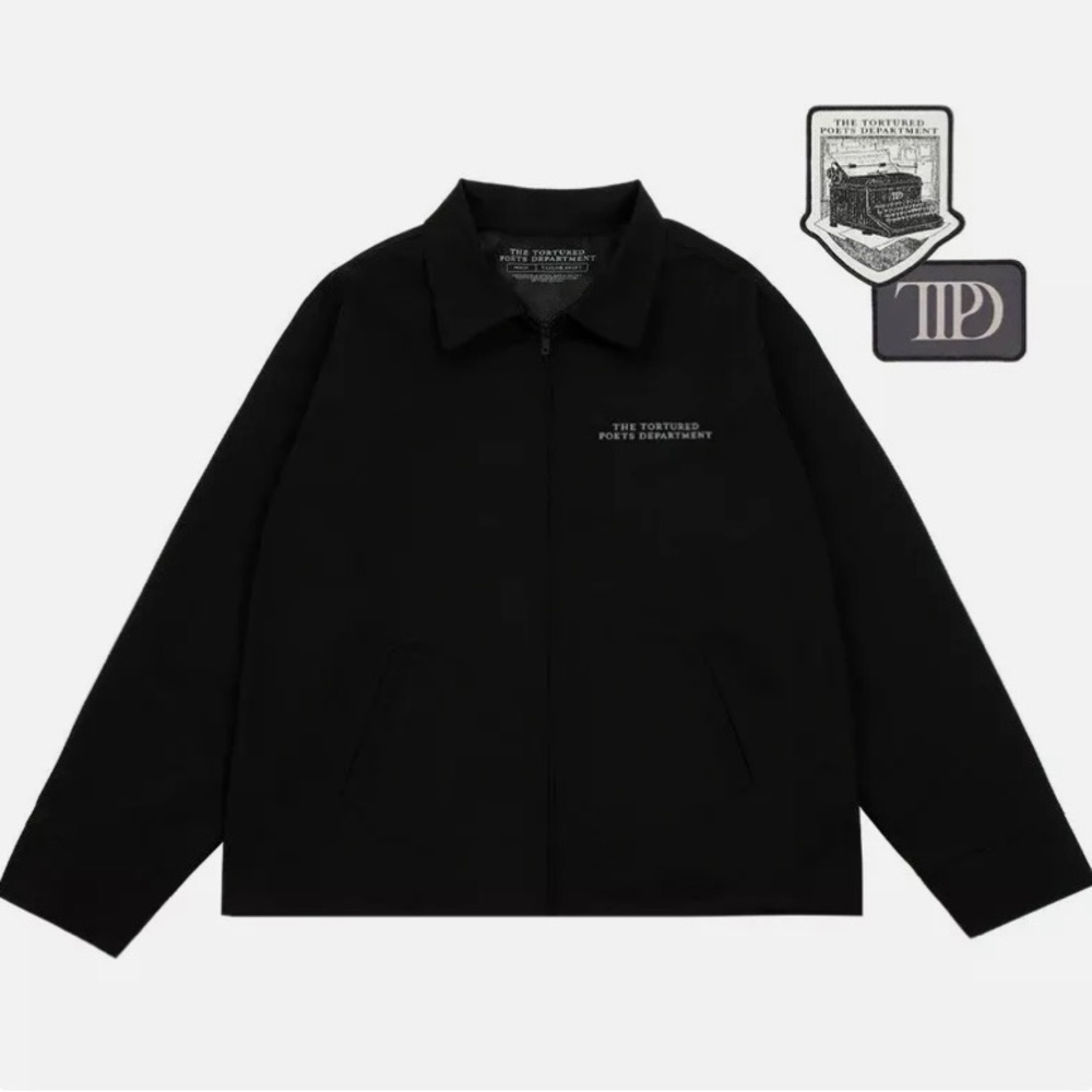 Taylor Swift The Tortured Poets Department Black Jacket & 2 Patch Set SIZE Large